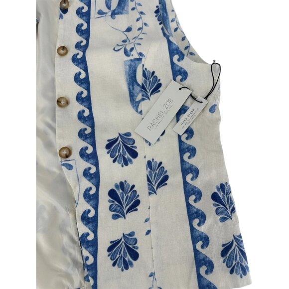 🌊 NWT Rachel Zoe Blue Ivory Linen Blend Baroque Print Top L 🌊 - Picture 7 of 8